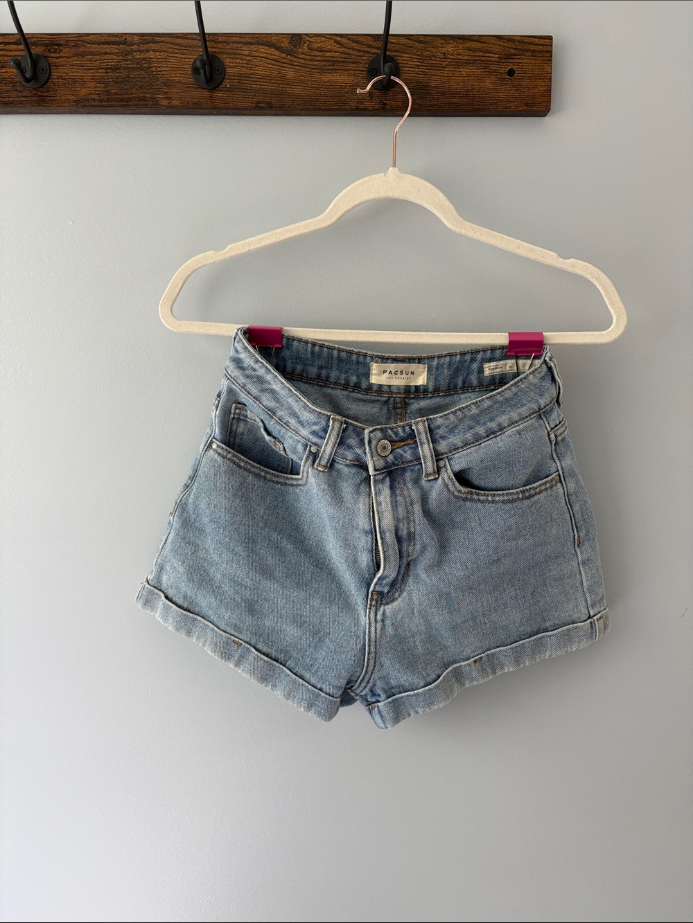 PacSun Mom Light Blue High-Rise Rolled Hem Denim Shorts